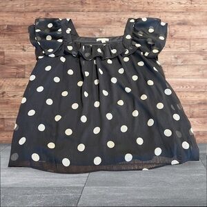 Lauren Conrad Ruffled Square Neck Polka Dot Flutter Sleeve Blouse Size S…
